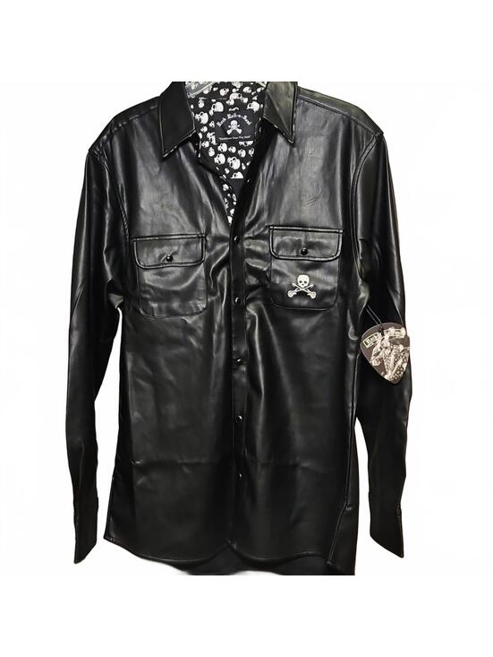 Other - EB - Rock Roll~n~Soul | Black Faux Leather Skull Shirt | L